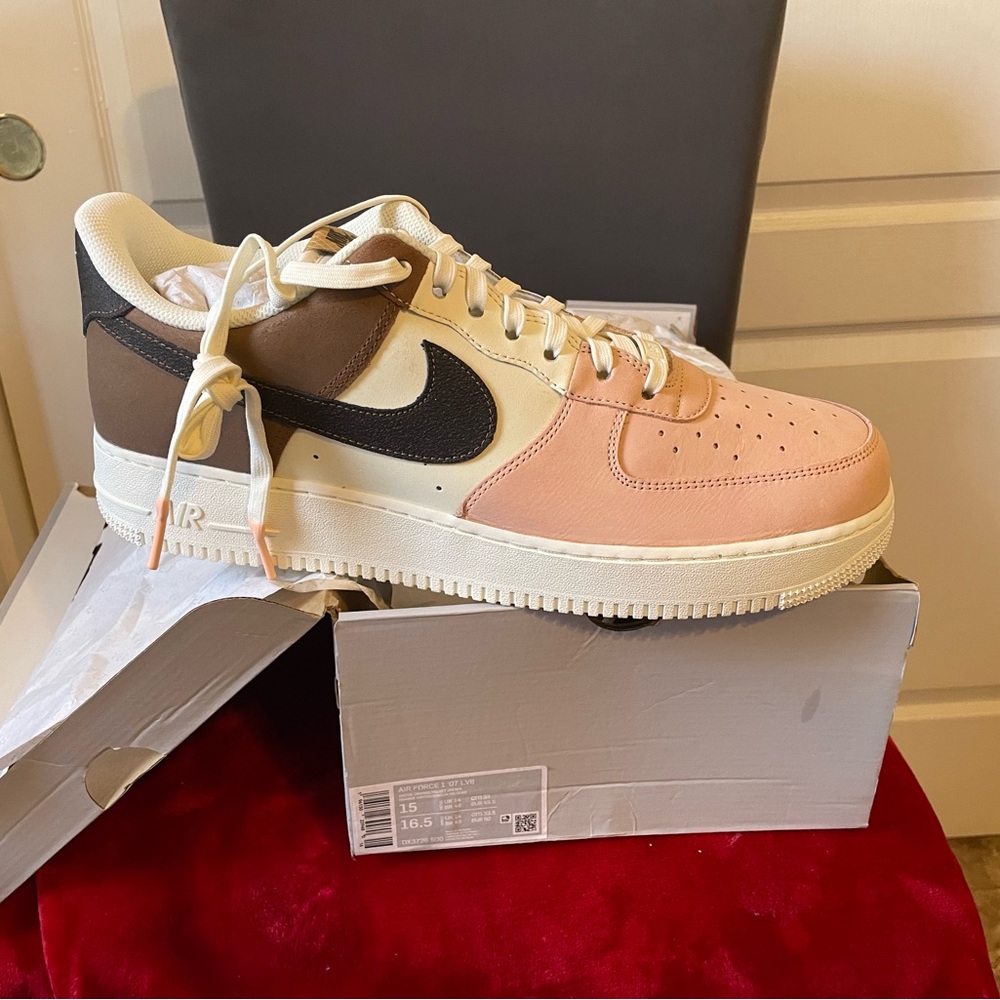 Nike Air Force 1 in Pink, Cream, and Brown, Mens Size 15 Sneakers